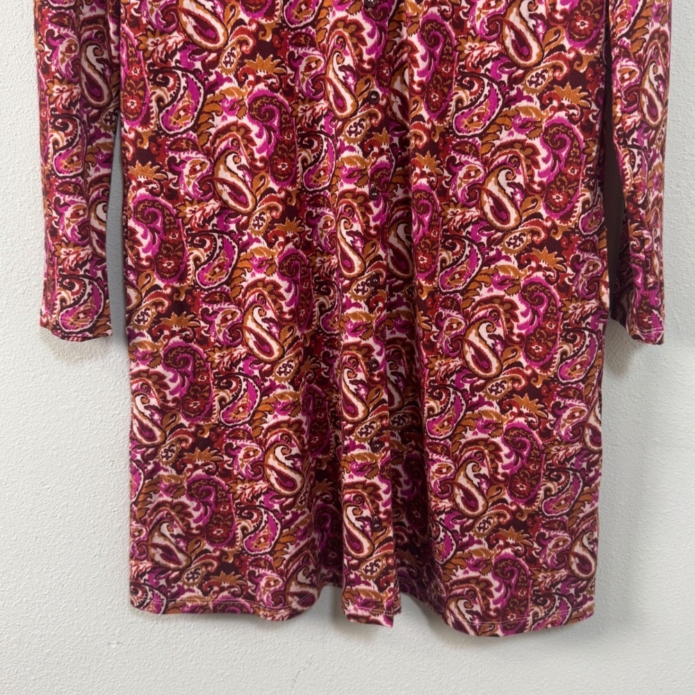 Garnet Hill Phoebe Button Front Knit Dress Spiced Rose Ikat Size Small NEW NWOT - Picture 4 of 10